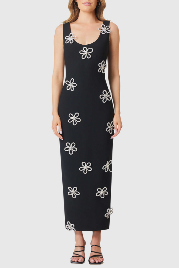 Edmark Flower Crystal Embellished Midi Bandage Dress - Stellouette