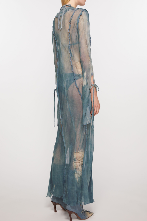 Ellen Mesh Printed Ruffle Maxi Dress - Stellouette