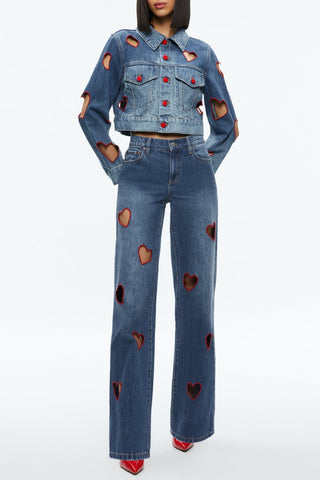 Elowen Heart Embroidered Cutout Jeans - Stellouette