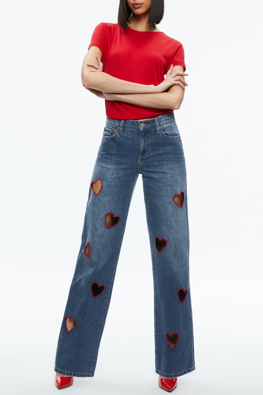 Elowen Heart Embroidered Cutout Jeans - Stellouette
