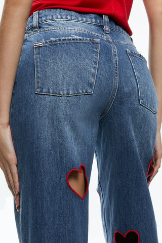 Elowen Heart Embroidered Cutout Jeans - Stellouette