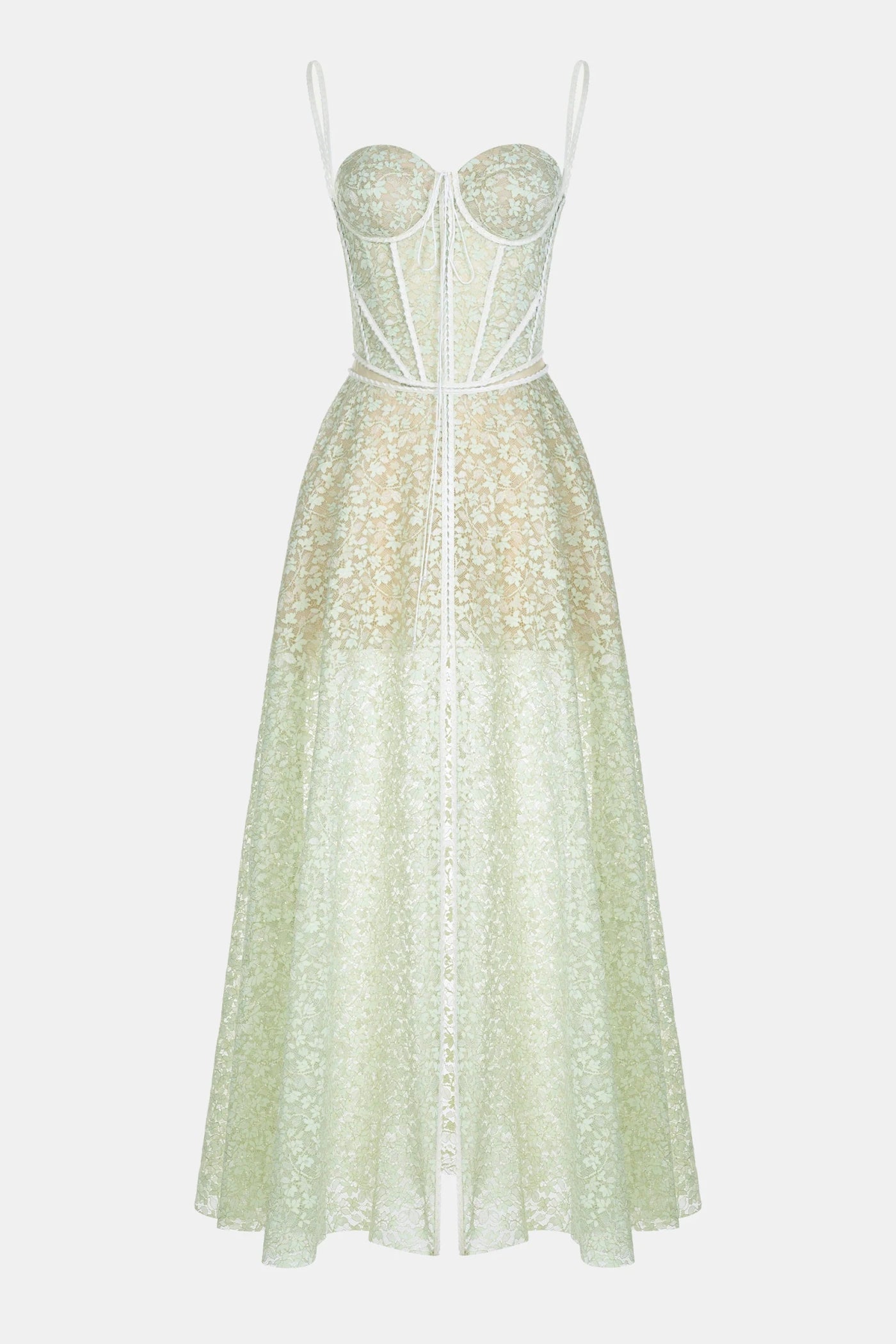 Emani Floral Lace Corset Cutout Maxi Dress - Mint