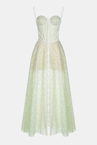 Emani Floral Lace Corset Cutout Maxi Dress - Mint