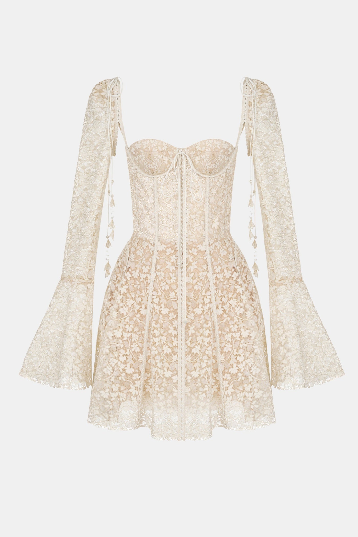 Emani Floral Lace Corset Mini Dress - Beige