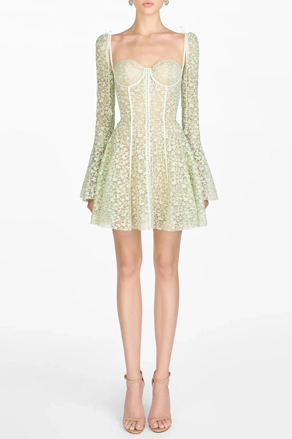 Emani Floral Lace Corset Mini Dress - Mint