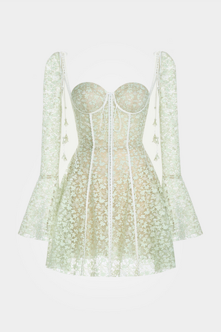 Emani Floral Lace Corset Mini Dress - Mint