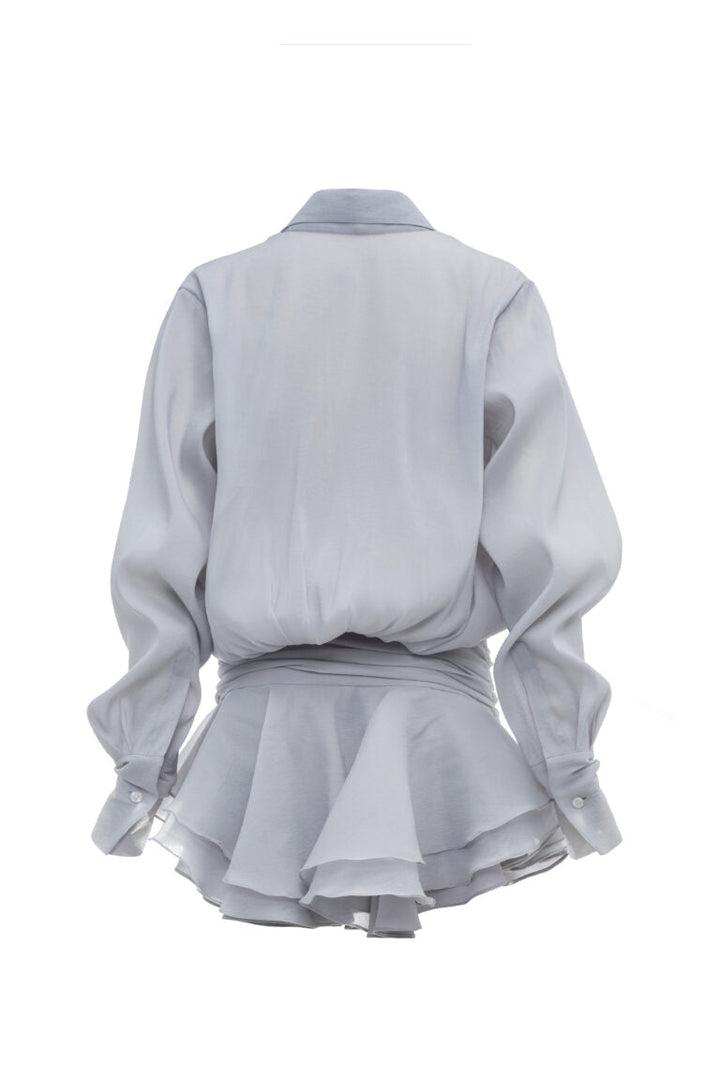 Ember Ruched Ruffle Mini Dress - Blue - Stellouette