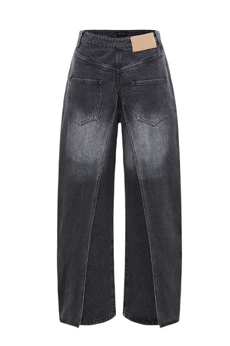 Emely Deconstructed Fake Two-piece Jeans - Black - Stellouette
