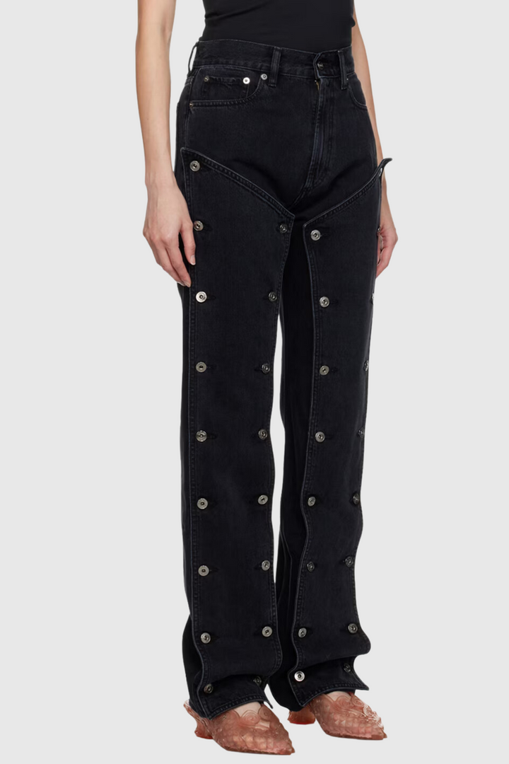 Emmalyn Patchwork Button Jeans - Black - Stellouette