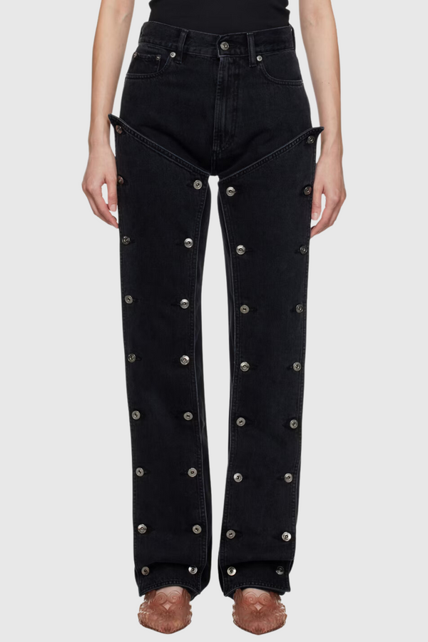 Emmalyn Patchwork Button Jeans - Black - Stellouette