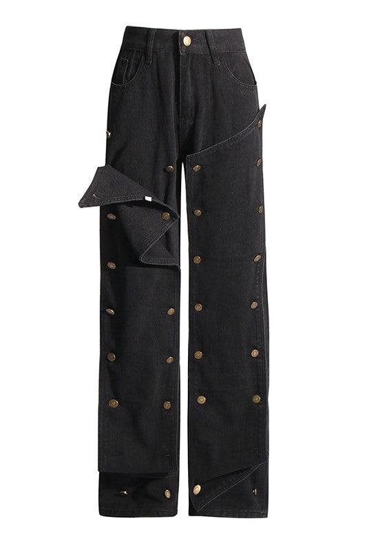 Emmalyn Patchwork Button Jeans - Black - Stellouette