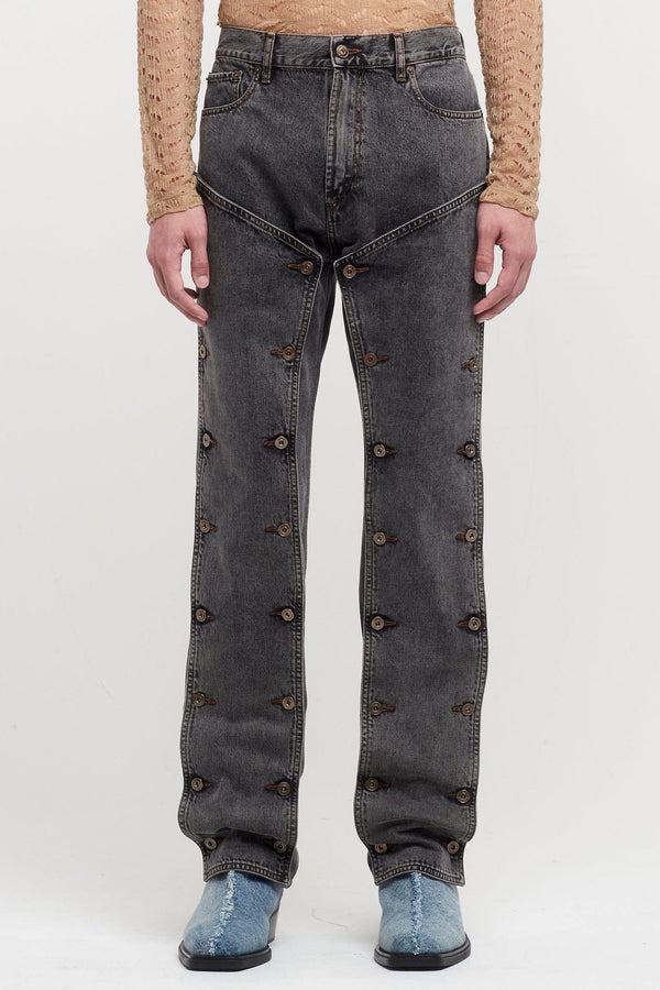 Emmalyn Patchwork Button Jeans - Grey - Stellouette
