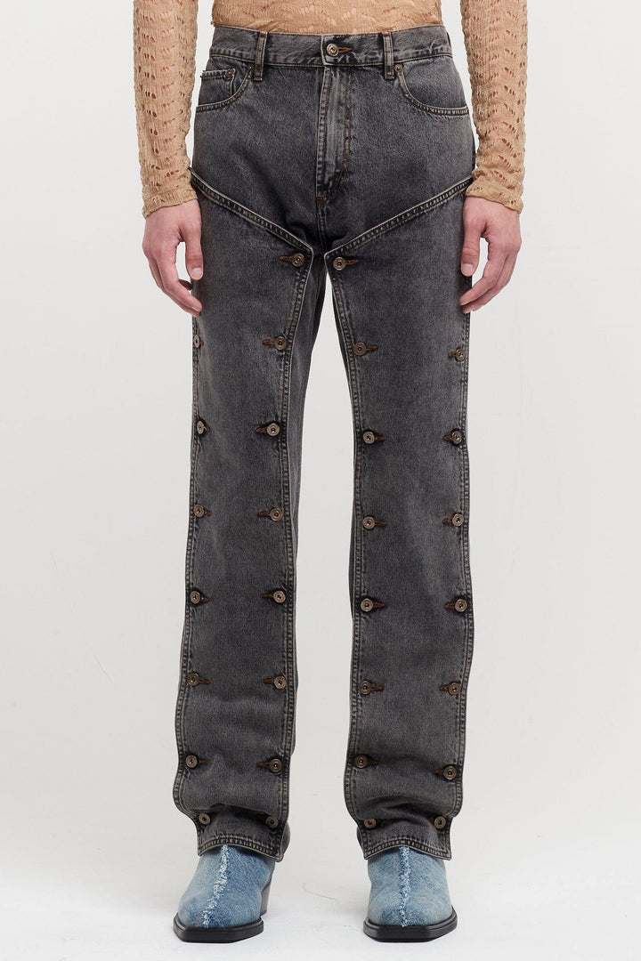 Emmalyn Patchwork Button Jeans - Grey - Stellouette