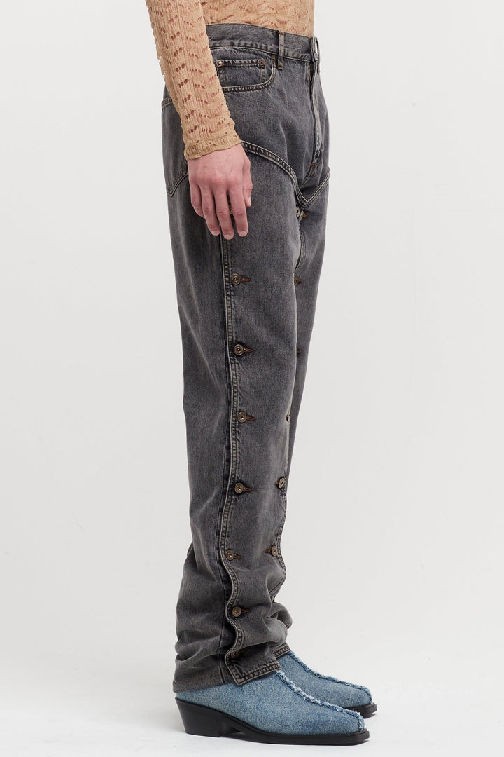 Emmalyn Patchwork Button Jeans - Grey - Stellouette