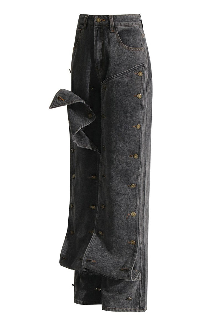 Emmalyn Patchwork Button Jeans - Grey - Stellouette
