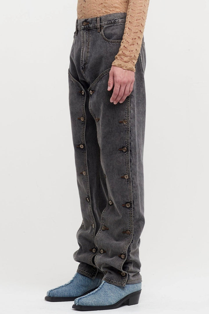 Emmalyn Patchwork Button Jeans - Grey - Stellouette