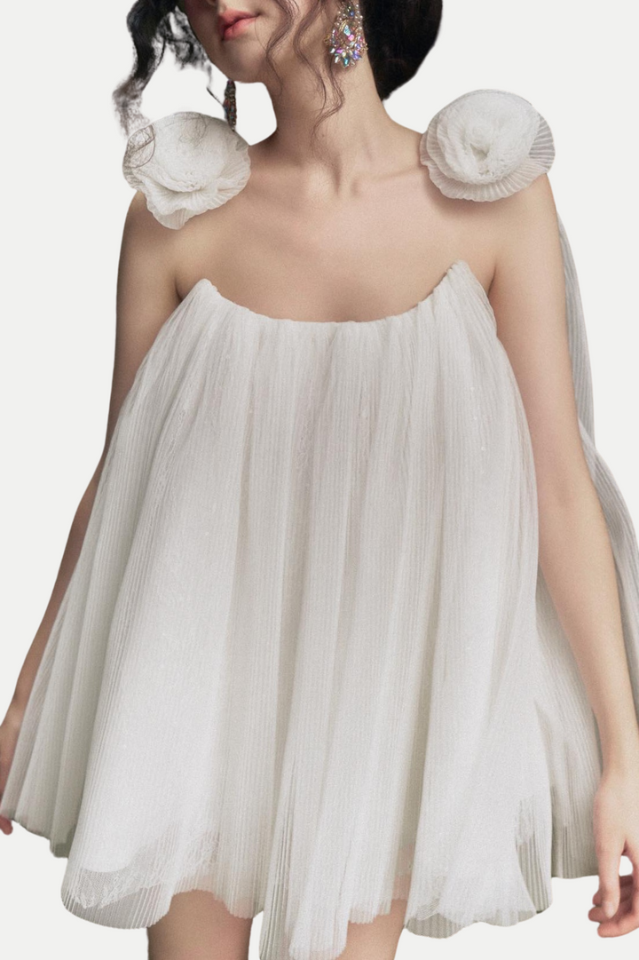 Eorland Floral Chiffon Ruched Mini Dress - Stellouette