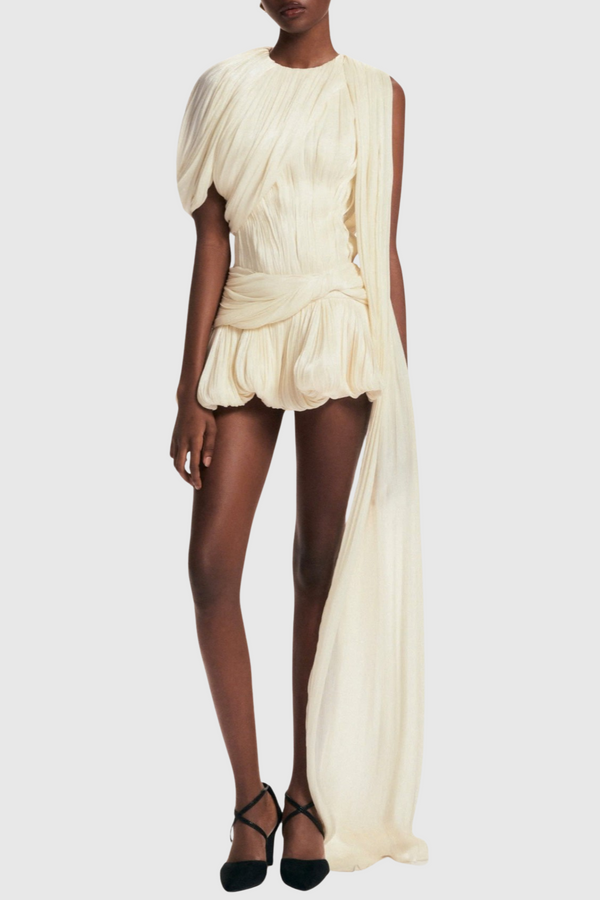 Evrar Asymmetric Pleated One Shoulder Mini Dress