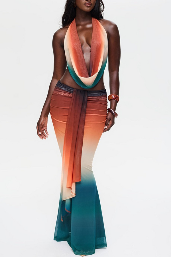 Faunia Mesh Gradient Top & Skirt Set