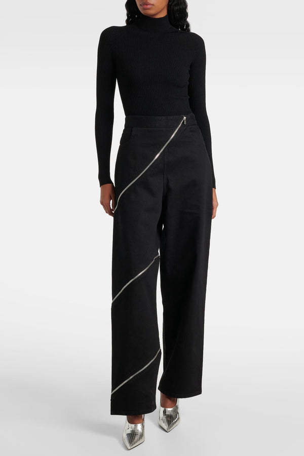 Gafna Spiral Zipper Jeans - Black - Stellouette