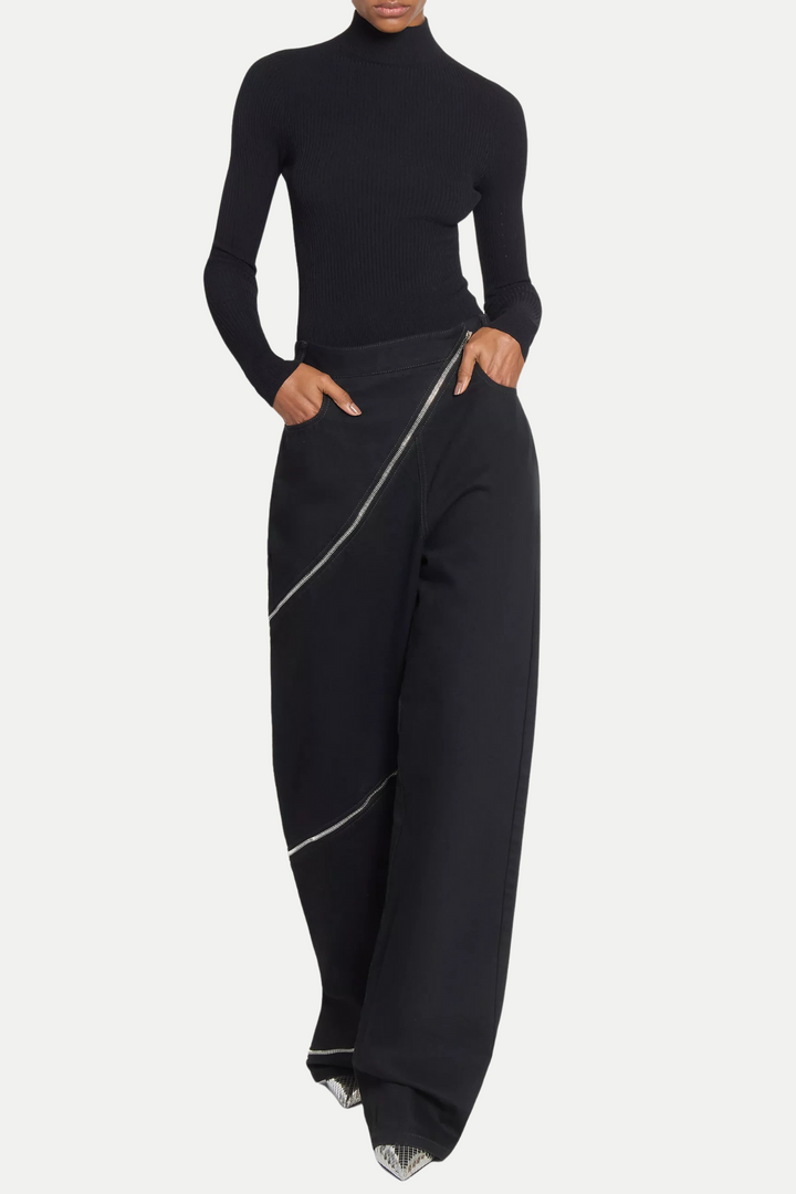Gafna Spiral Zipper Jeans - Black - Stellouette