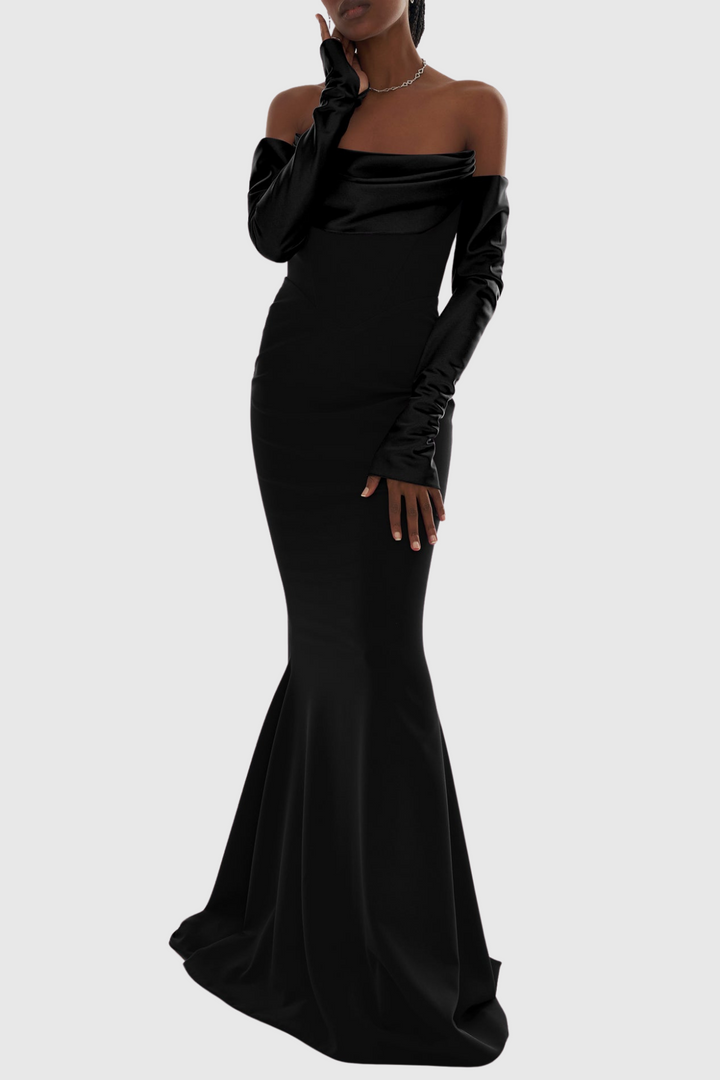 Heega Off Shoulder Corset Maxi Dress - Black - Stellouette