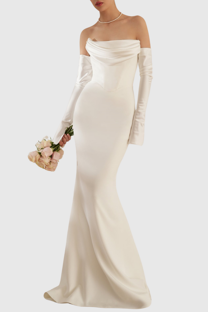 Heega Off Shoulder Corset Maxi Dress - White - Stellouette