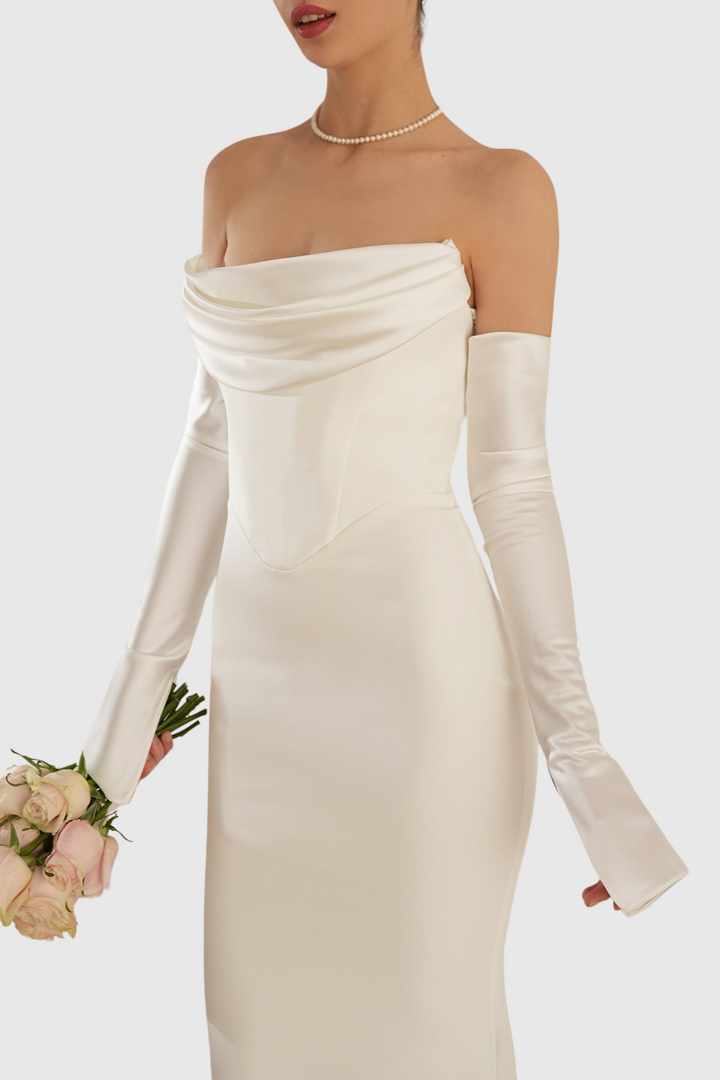 Heega Off Shoulder Corset Maxi Dress - White - Stellouette