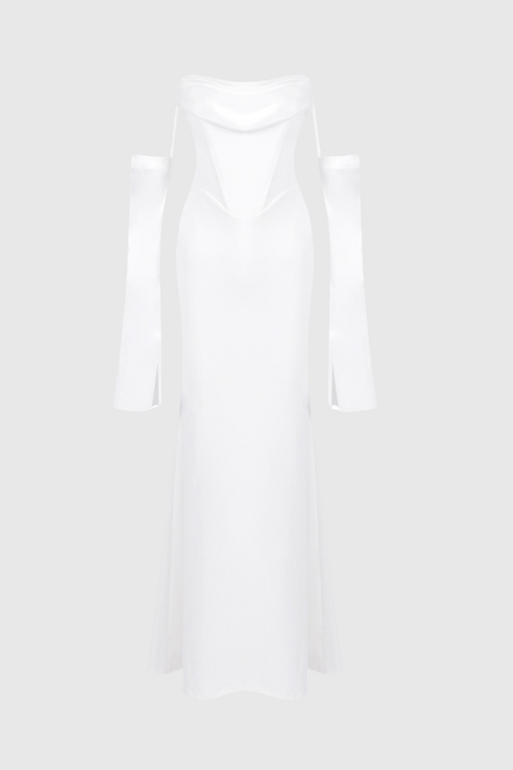 Heega Off Shoulder Corset Maxi Dress - White - Stellouette
