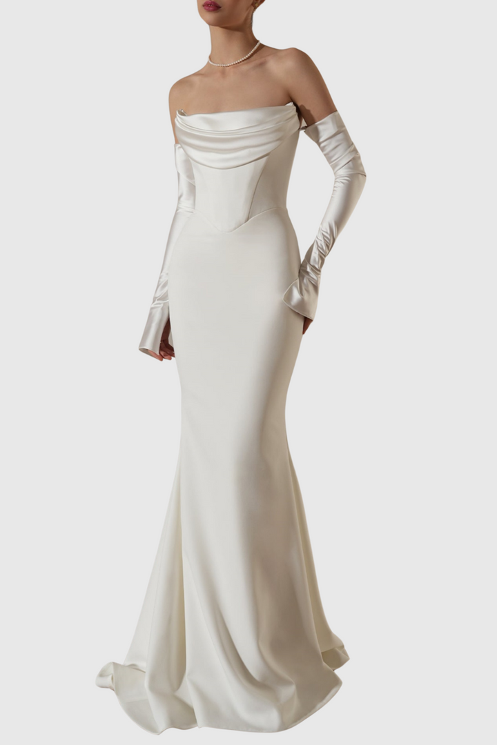 Heega Off Shoulder Corset Maxi Dress - White - Stellouette
