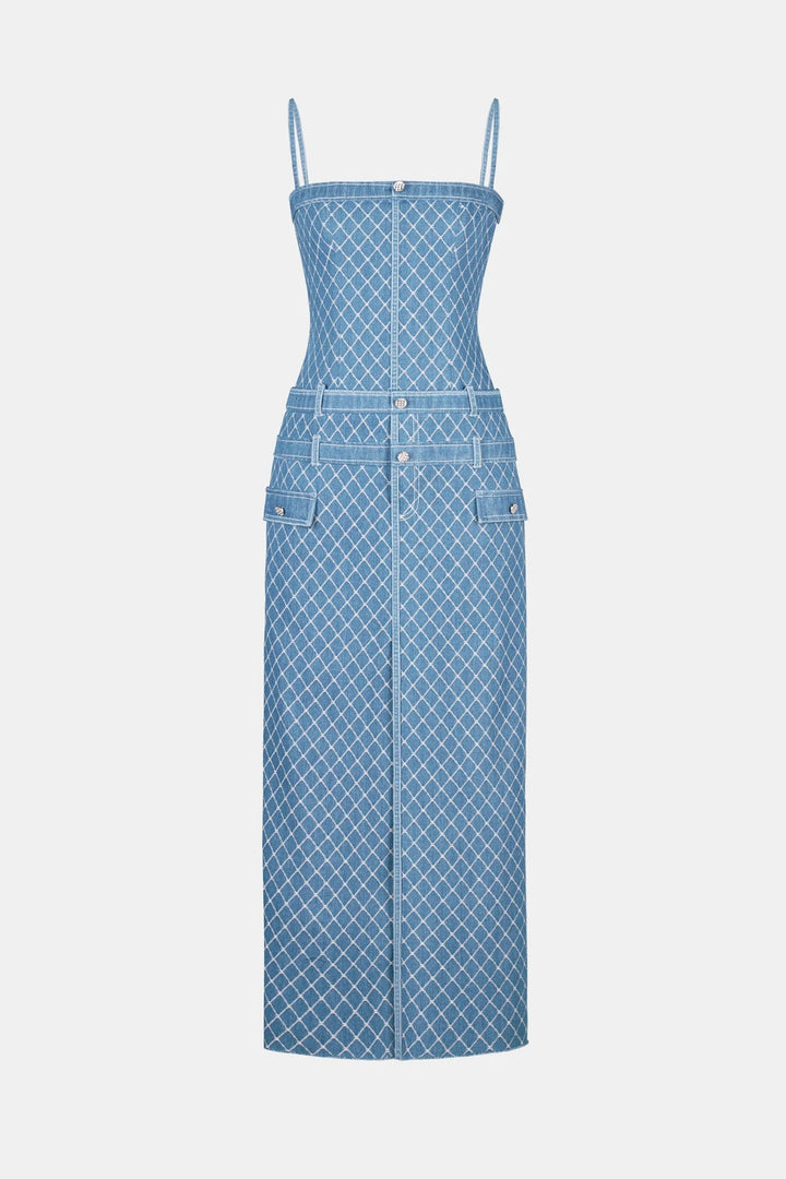 Hullar Denim String Midi Dress - Stellouette