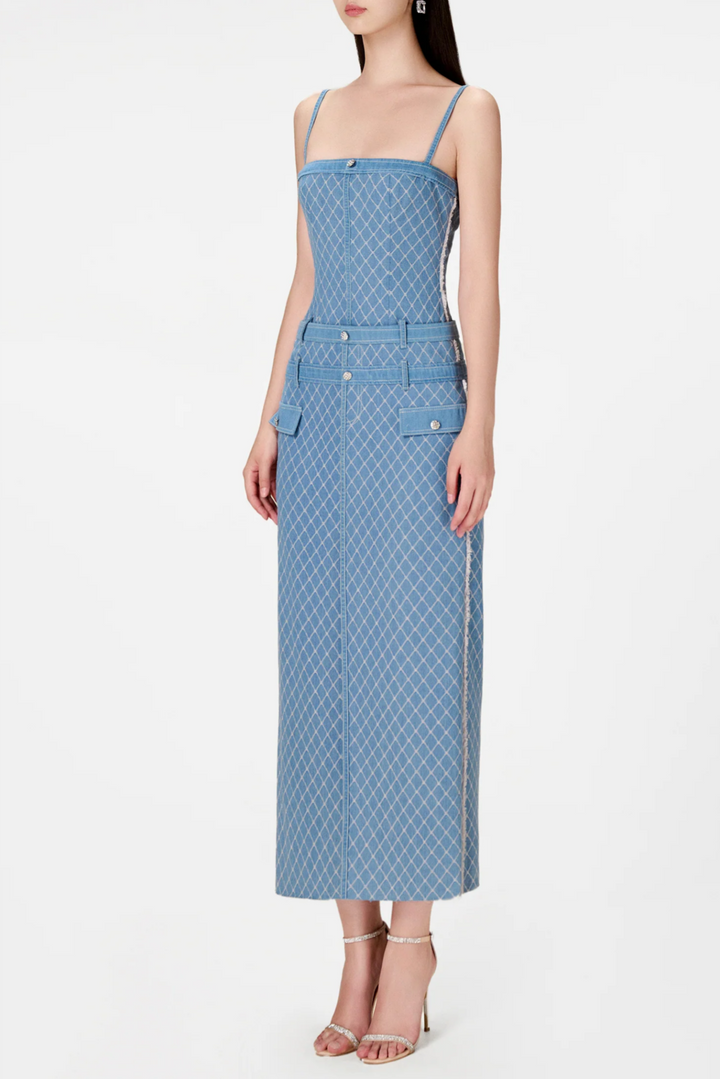 Hullar Denim String Midi Dress - Stellouette