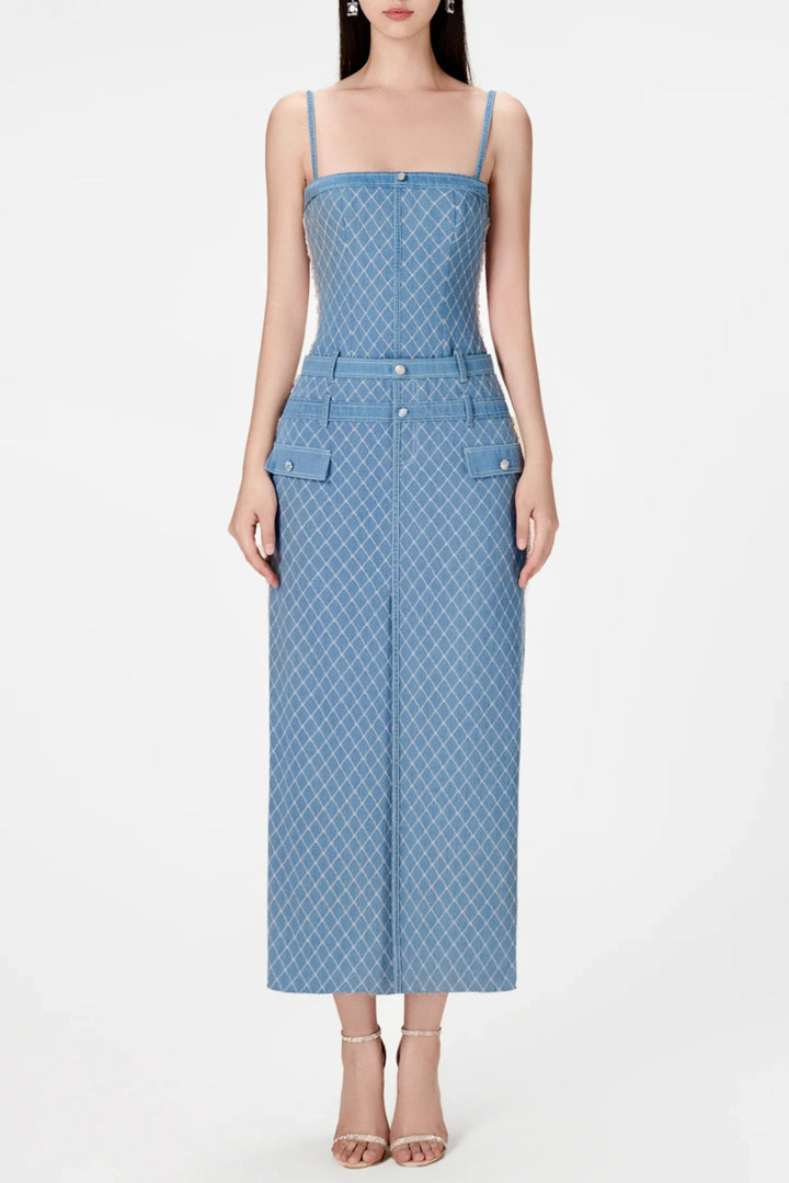Hullar Denim String Midi Dress - Stellouette