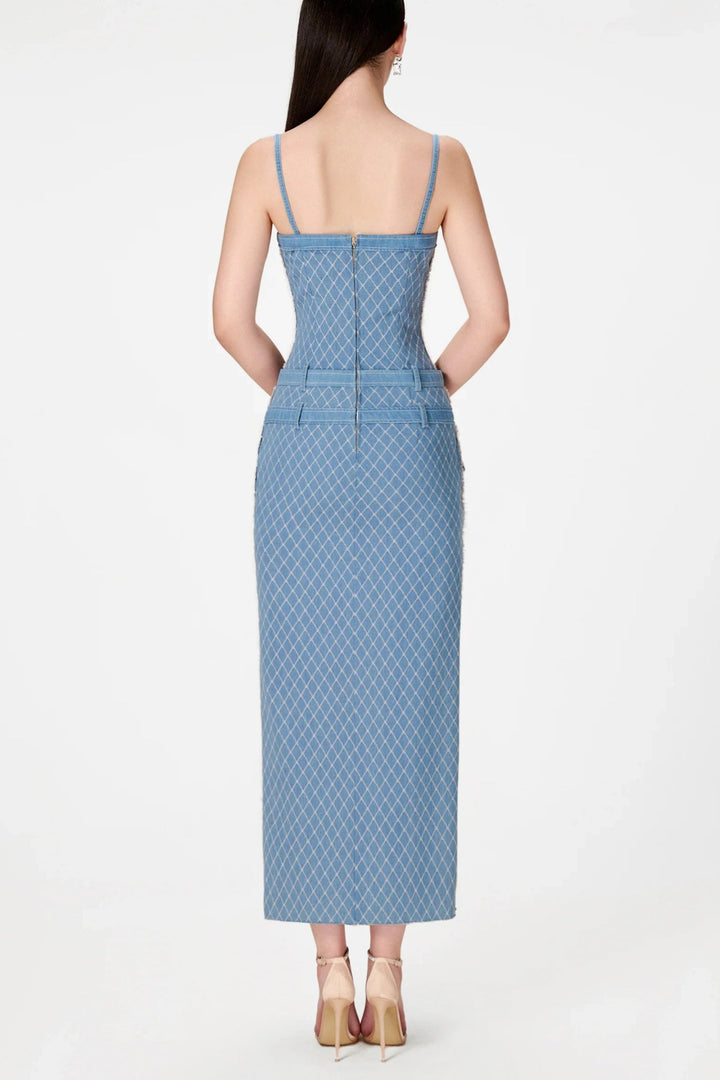 Hullar Denim String Midi Dress - Stellouette