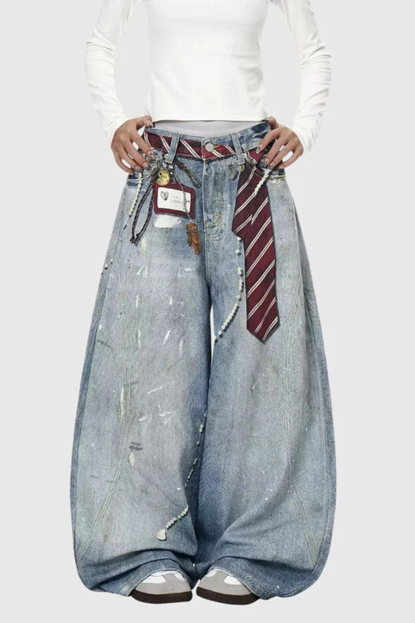 Isidora Splattered Tie Print Wide Leg Jeans