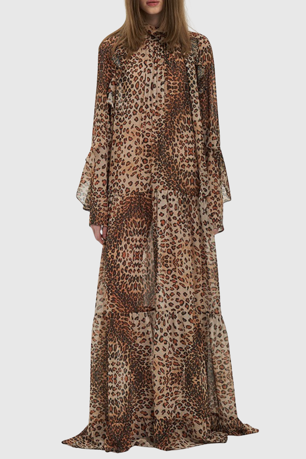 Jajaha Leopard Bow Maxi Dress