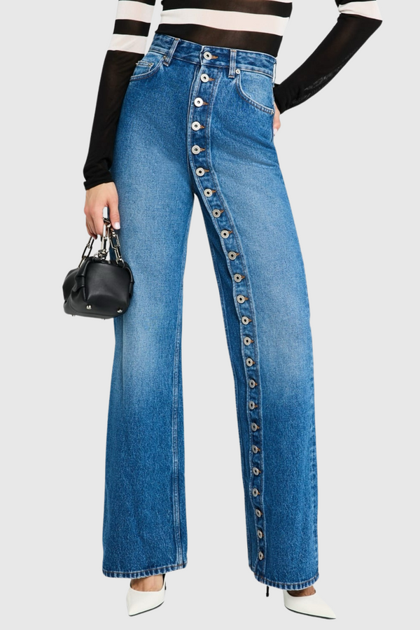 Jannice Asymmetric Button Jeans - Stellouette