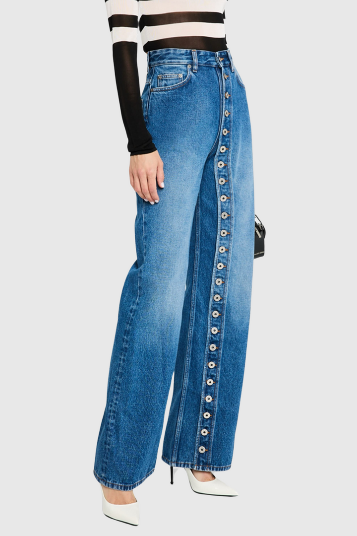 Jannice Asymmetric Button Jeans - Stellouette