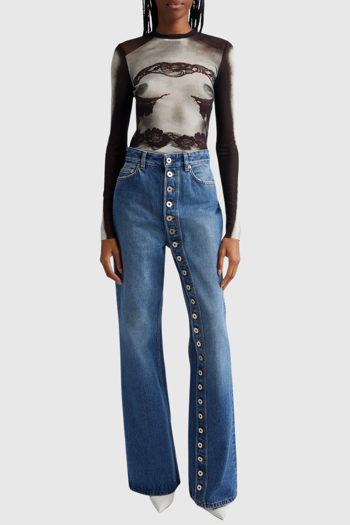 Jannice Asymmetric Button Jeans - Stellouette