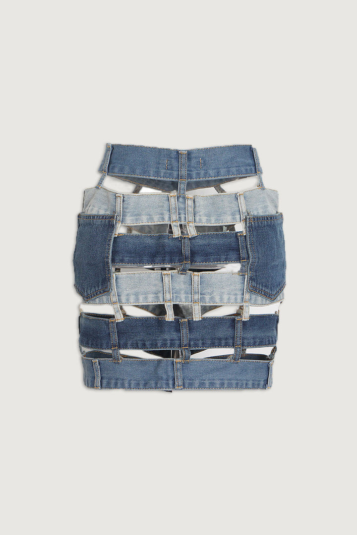 Jolene Denim Colorblock Skirt - Stellouette