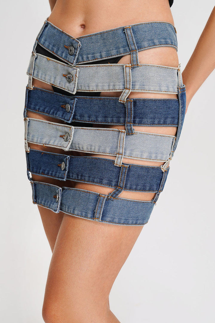 Jolene Denim Colorblock Skirt - Stellouette