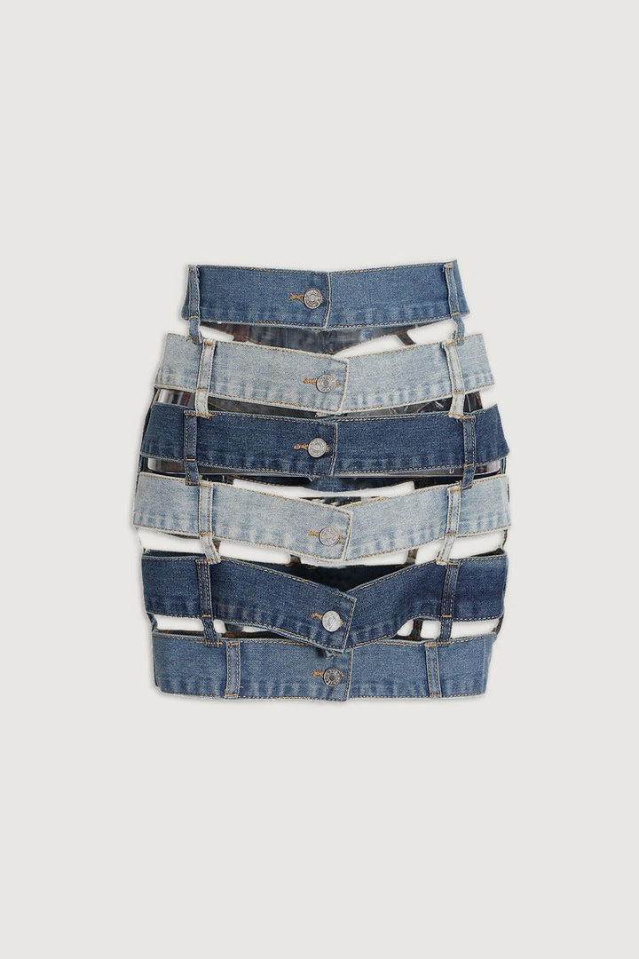 Jolene Denim Colorblock Skirt - Stellouette