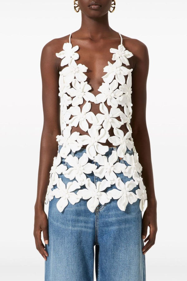 Juliete Floral Cutout Backless Top - White