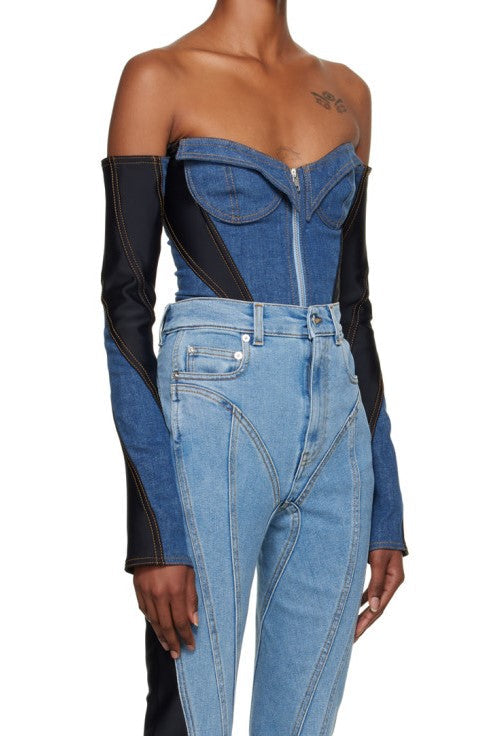 Juniper Off Soulder Patchwork Bodysuit - Stellouette