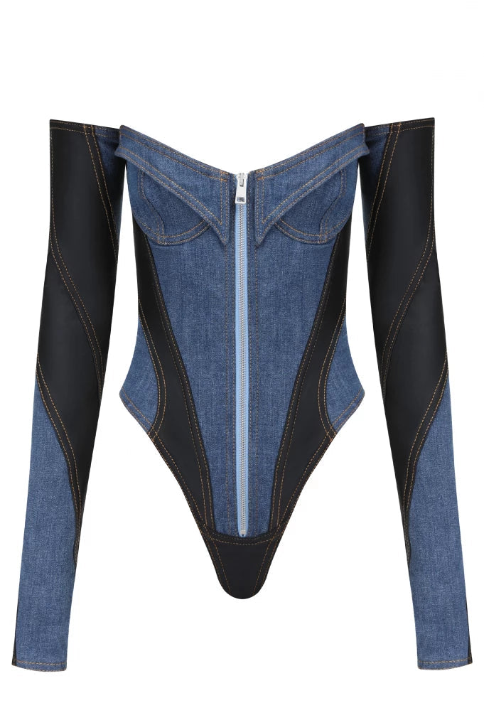 Juniper Off Soulder Patchwork Bodysuit - Stellouette