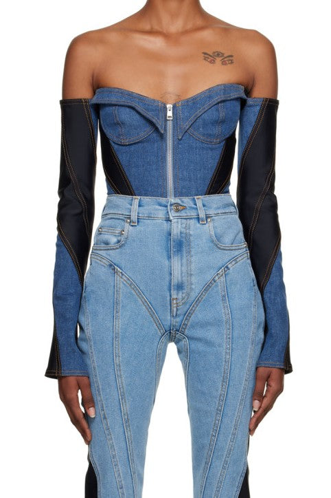 Juniper Off Soulder Patchwork Bodysuit - Stellouette