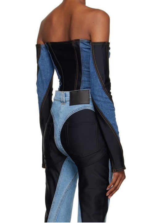 Juniper Off Soulder Patchwork Bodysuit - Stellouette