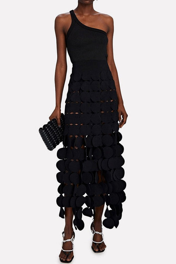 Katelyn Fringe Midi Skirt - Black - Stellouette