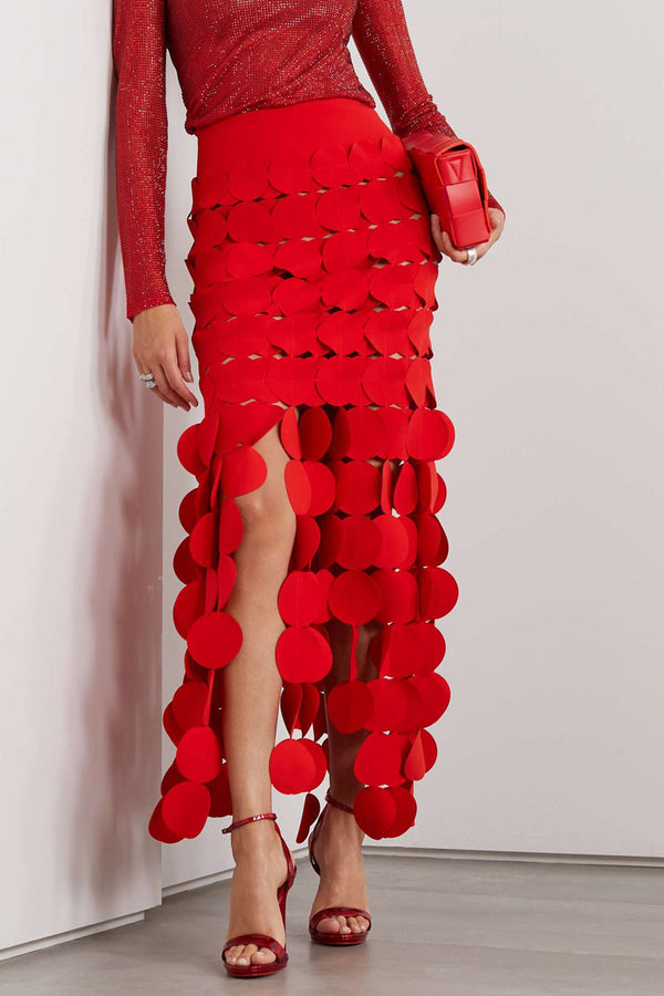 Katelyn Fringe Midi Skirt - Red - Stellouette