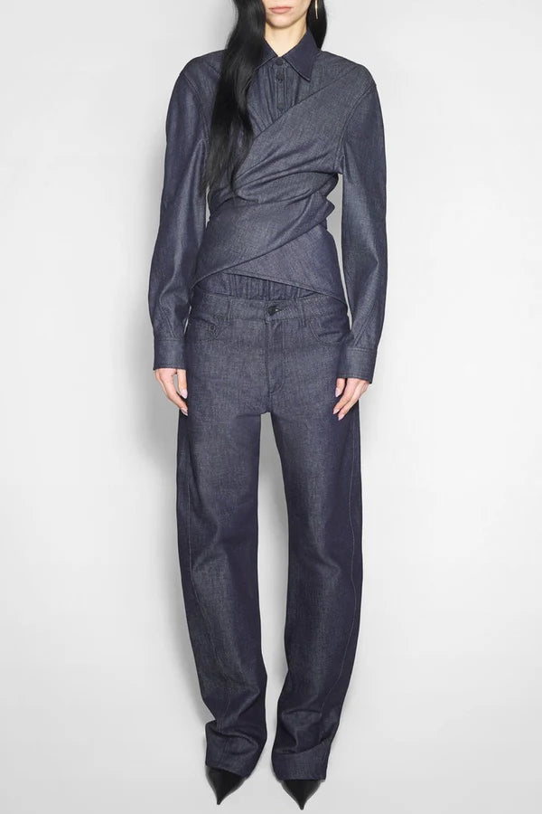 Katri Wrapped Denim Shirt - Navy